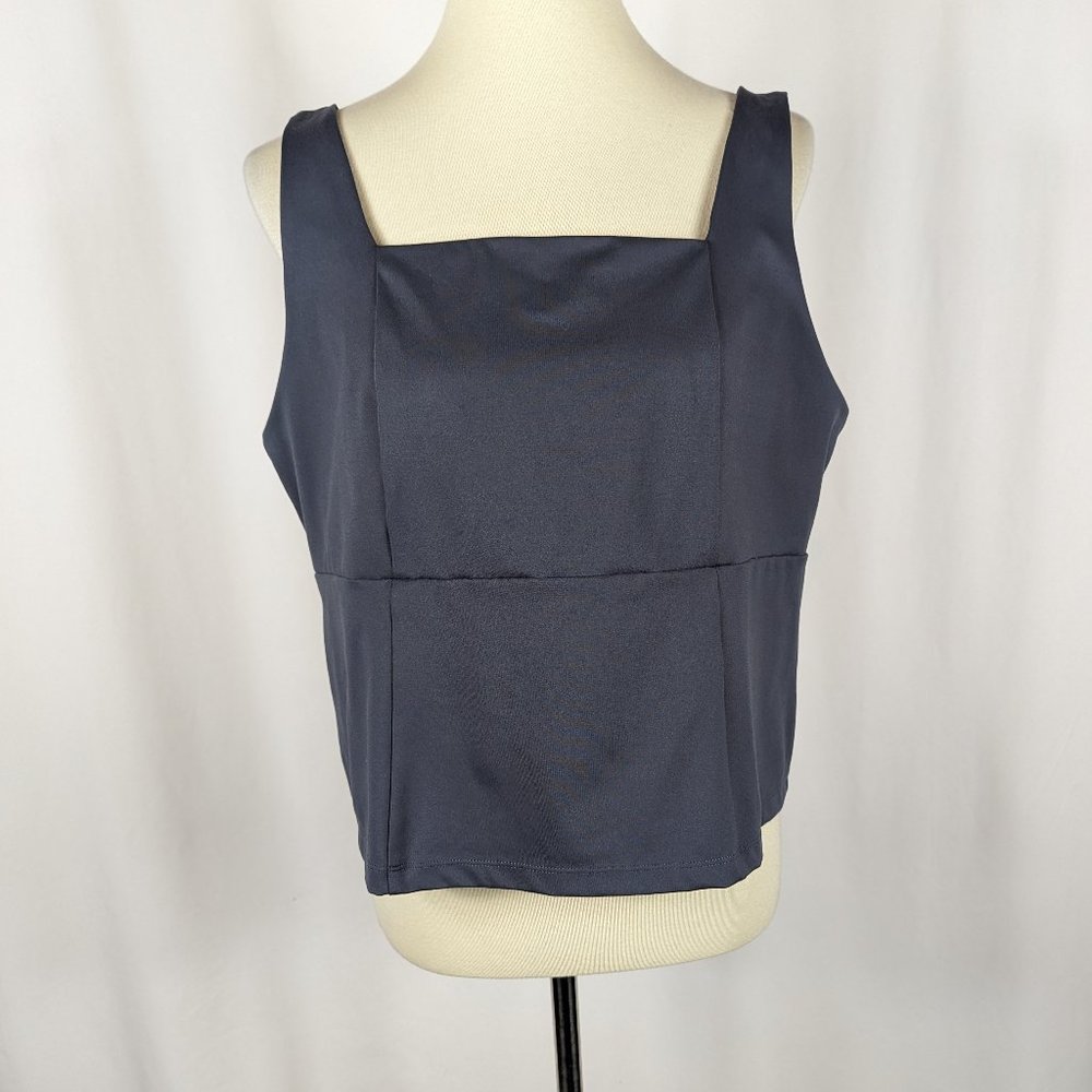 Mind Body Love by Peace Love World Gray Blue Tank Top Solid Attached Bra Sz XL